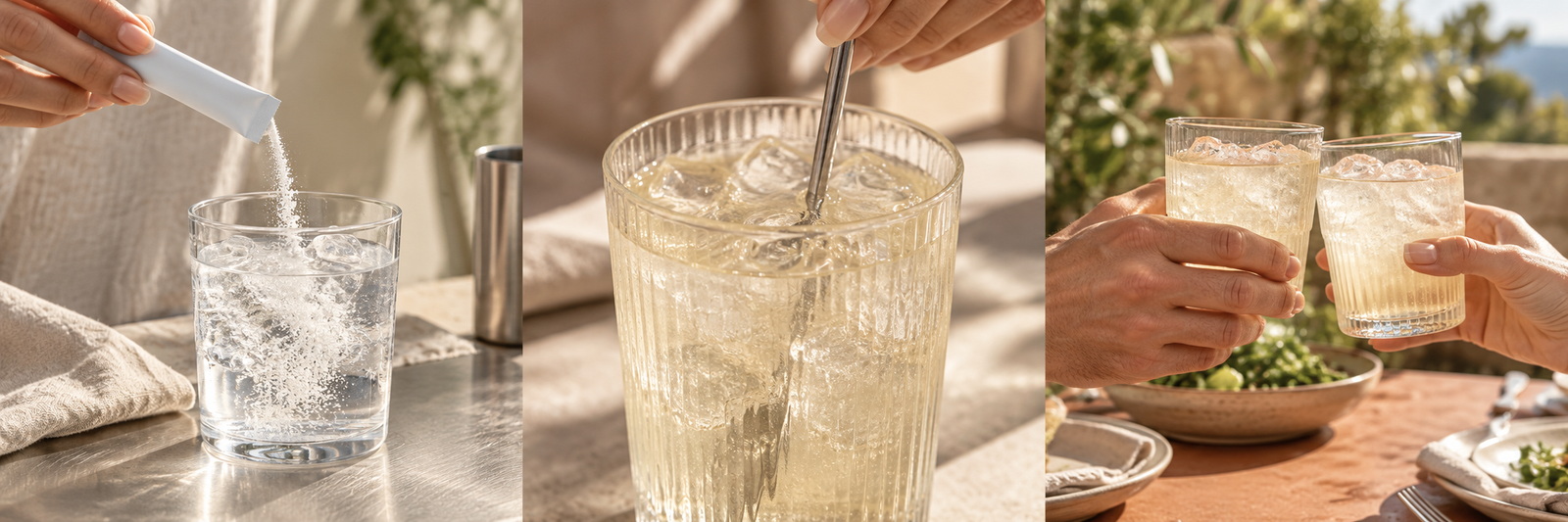 Pouring a drink mix into iced water