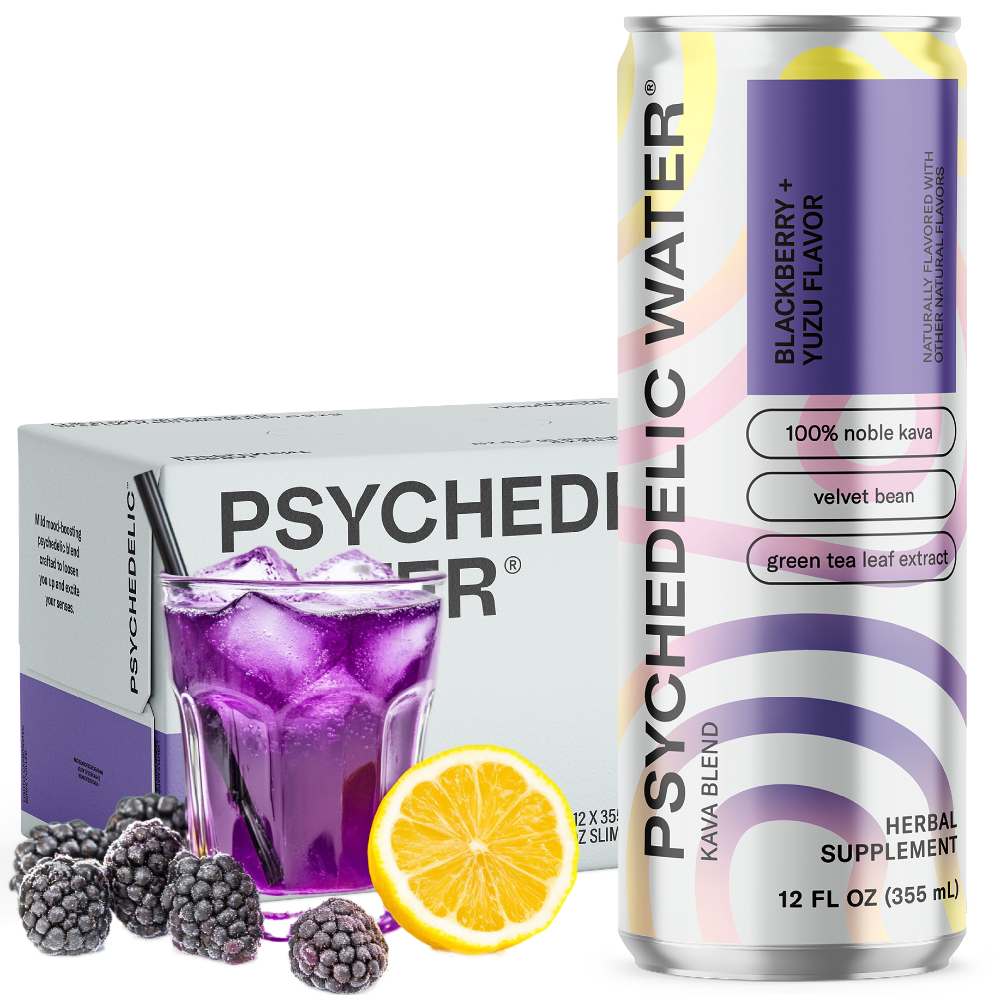 Psychedelic Water Blackberry Yuzu Flavor box of 12 cans