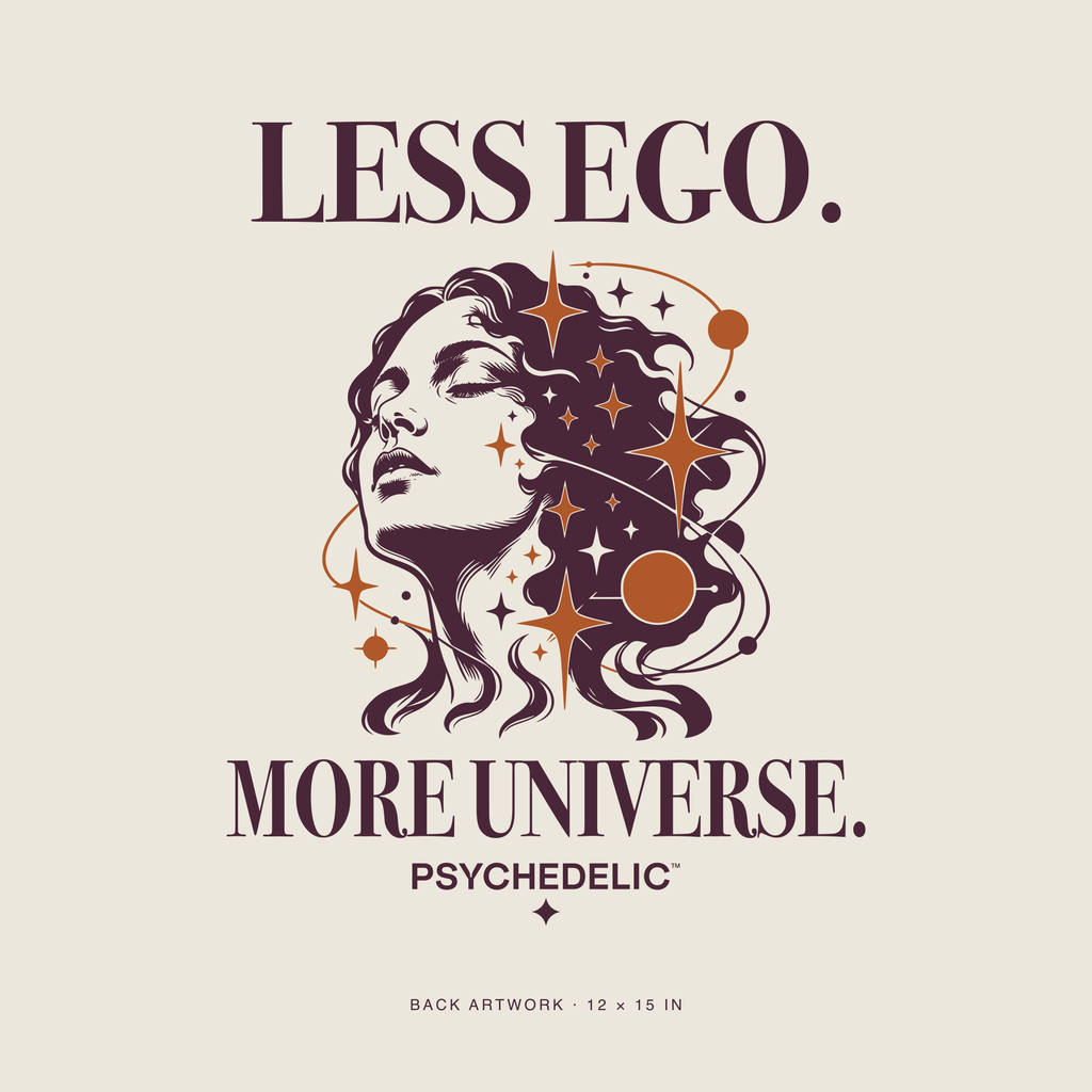 Less Ego. More Universe. Tee in Ivory — Exact back artwork detail