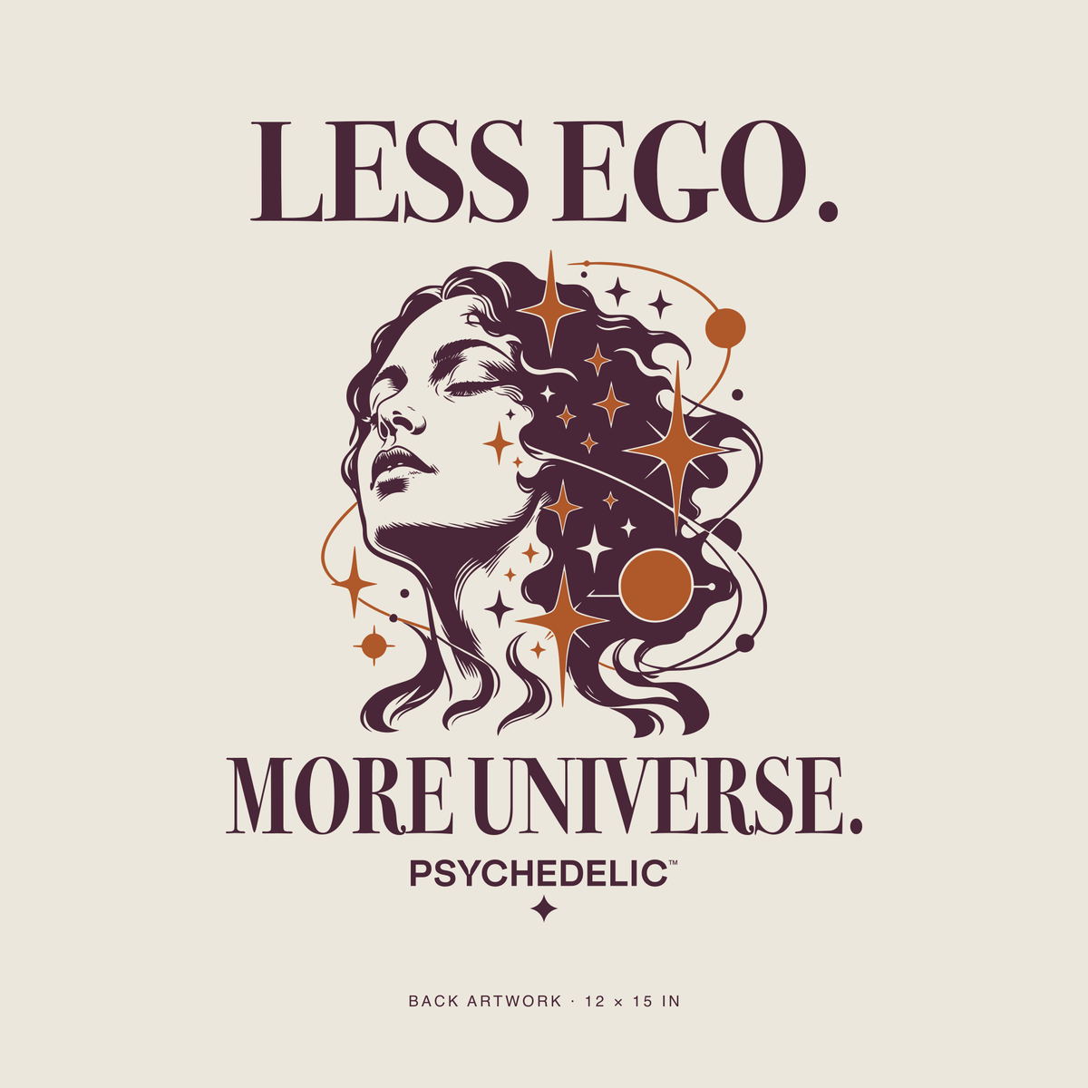 Less Ego. More Universe. Tee in Ivory — Exact back artwork detail