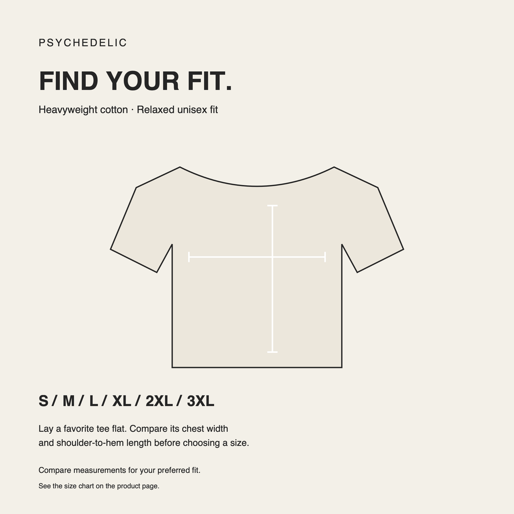 Less Ego. More Universe. Tee in Ivory — Size and fit guidance