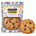 PSYCHEDELIC chocolate chip cookie, 20 g, in foil window pouch — packaging mockup