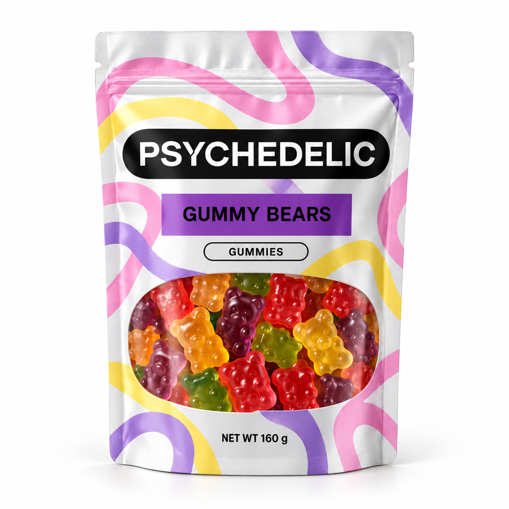 PSYCHEDELIC Gummy Bears 160 g pouch — packaging mockup