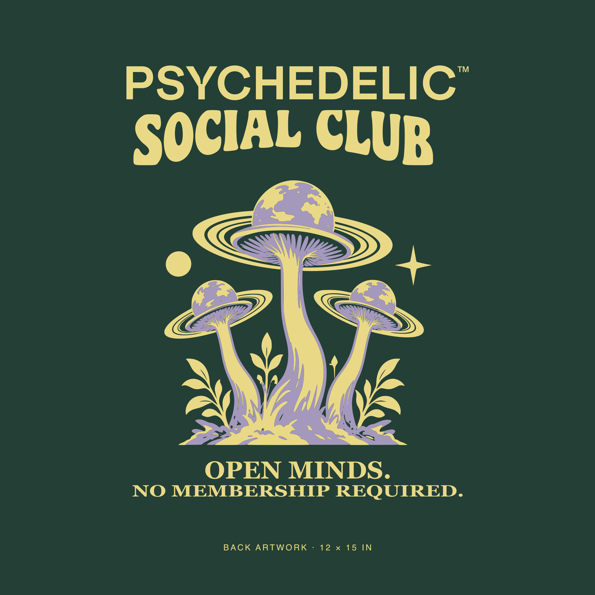 PSYCHEDELIC Social Club Tee in Blue Spruce — Exact back artwork detail