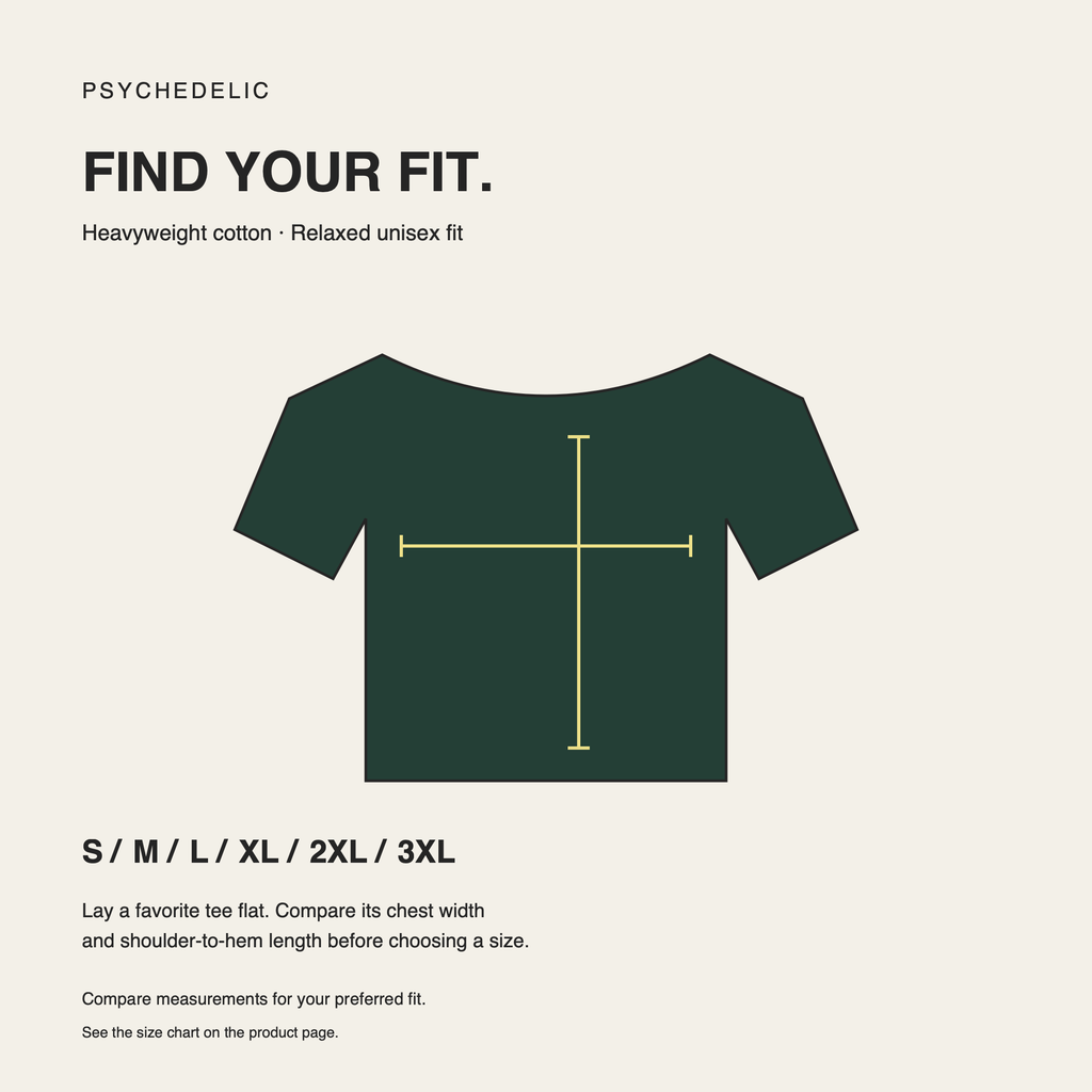 PSYCHEDELIC Social Club Tee in Blue Spruce — Size and fit guidance